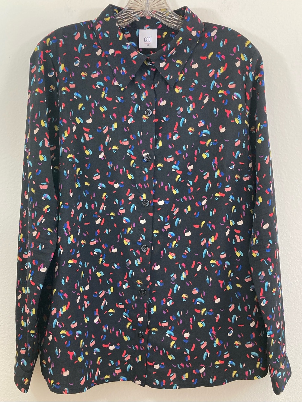 Cabi Black Paint Stroke Print Button Up Blouse Size M